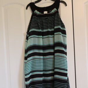 En Focus Petite Black and Aqua Striped Scoop Neck Sleeveless Swing Dress Size 14
